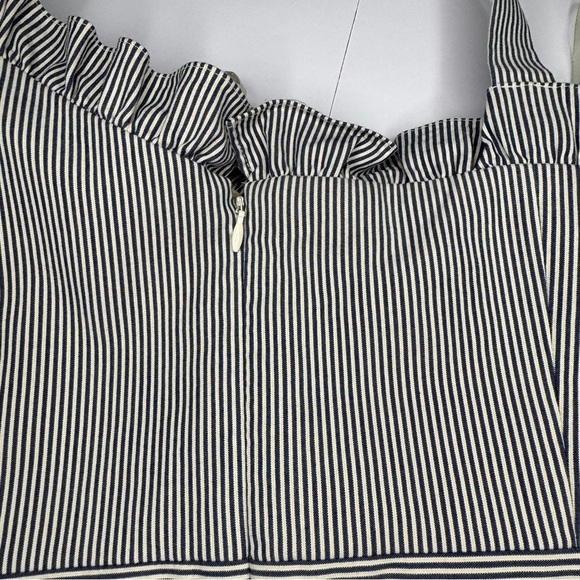 Cremieux Navy & White Striped Ruffle Mini Dress | Size 10 - Picture 8 of 8